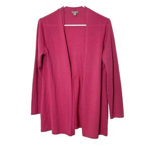 J. Jill Size S Pink Cardigan Thin Merino Wool Open Front Ruffle Gathered Back